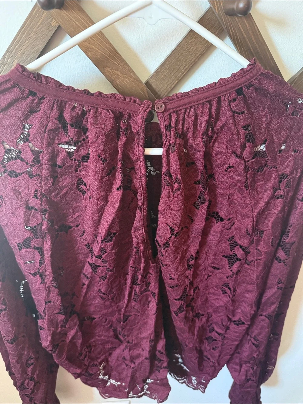 Free People Wine Lace Long Sleeve Blouse